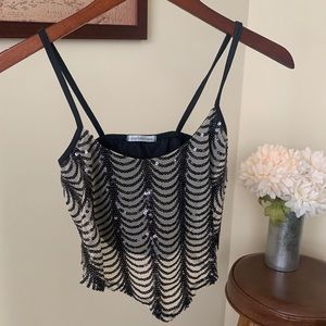 Charlotte Russe Black and Tan sequin crop top